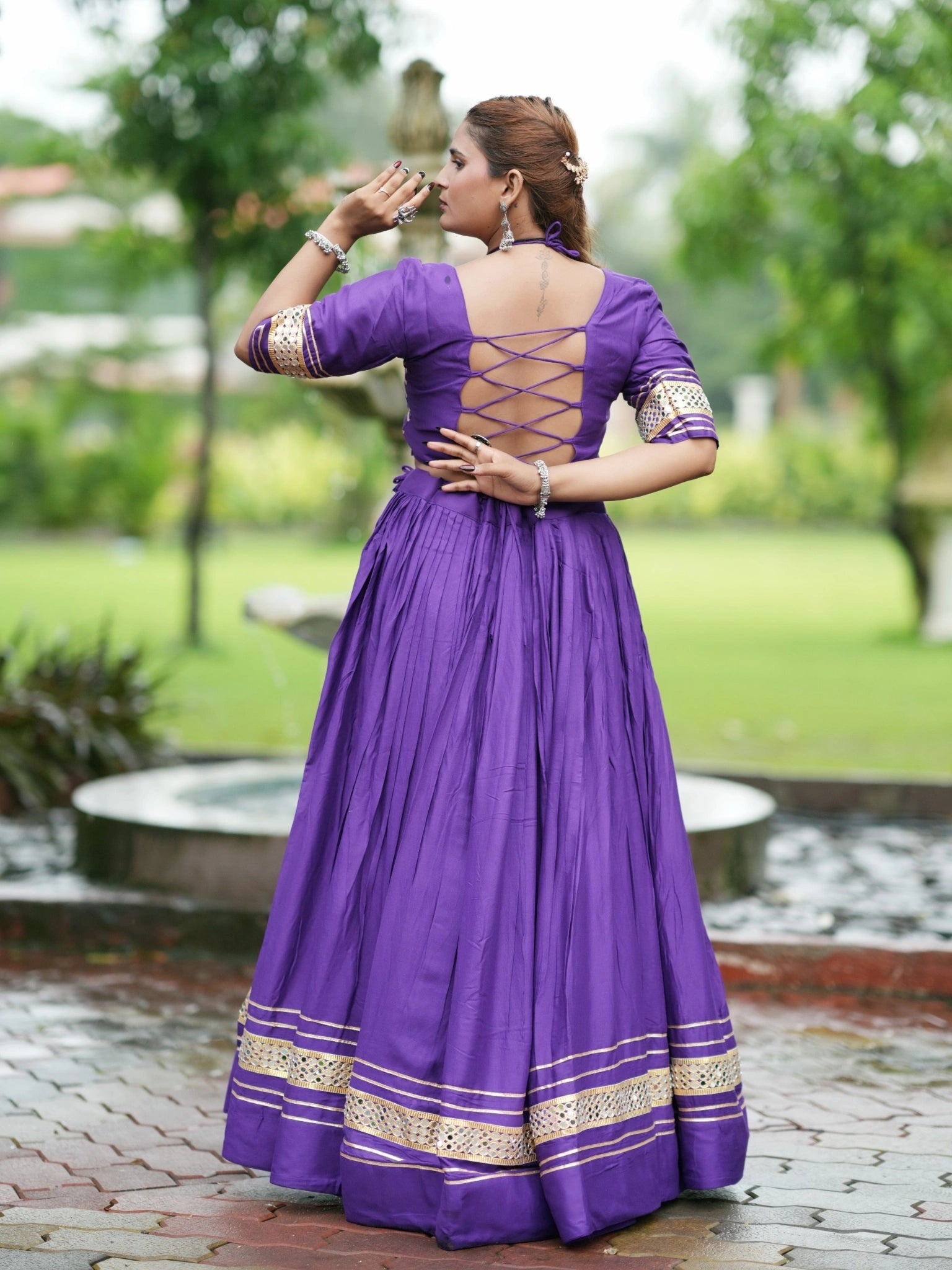 Purple Gota Patti Lehenga Back View Dori Tie – KL197 – Kalyanja