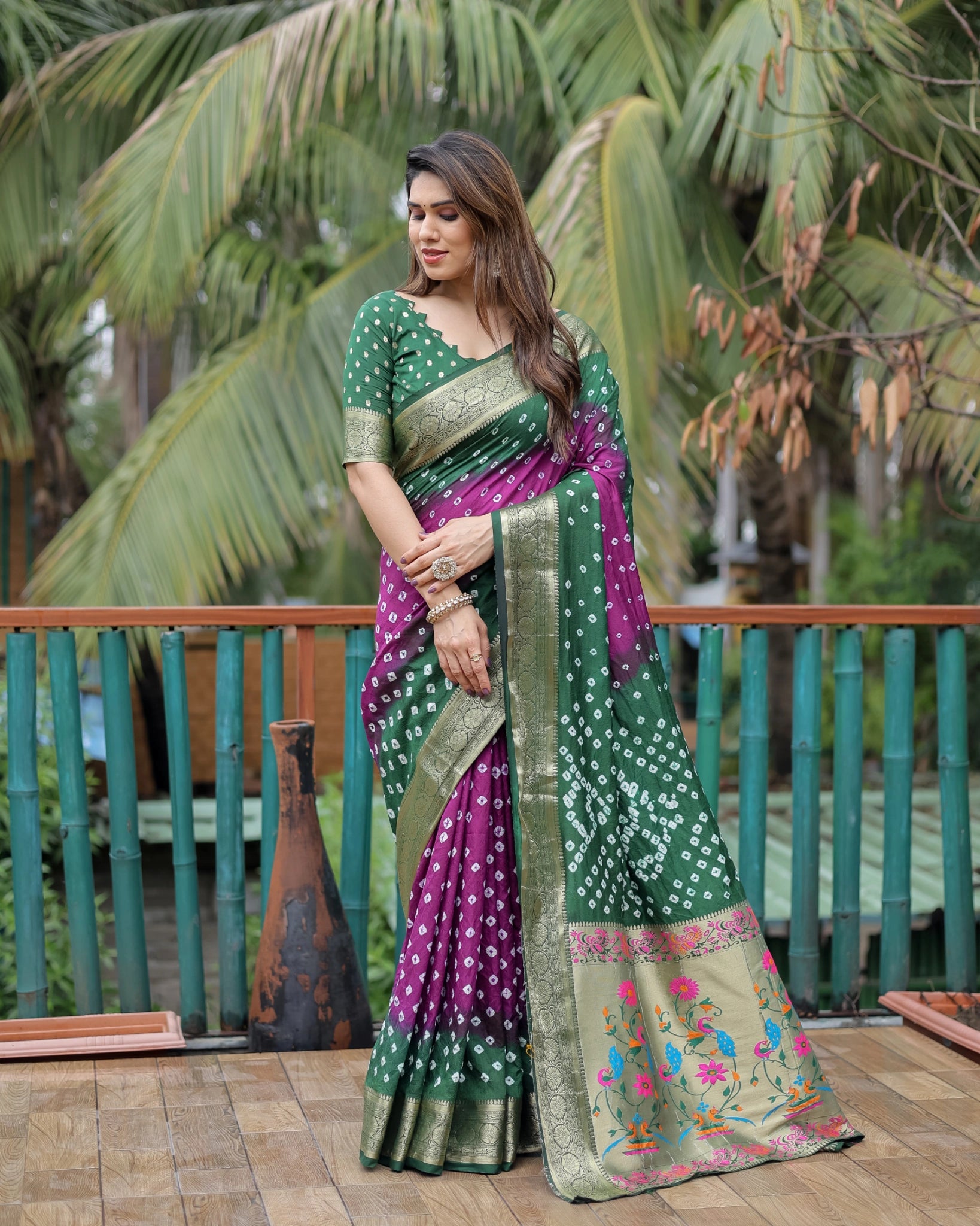 Purple Dola Silk Blend Paithani Saree Kalyanja – Back View