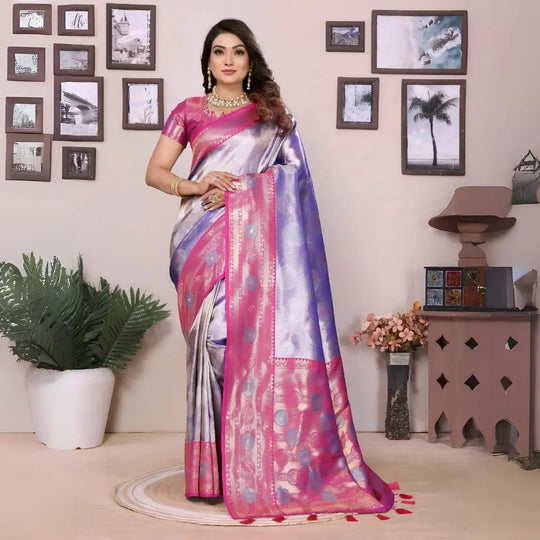Purple & Pink Paithani Woven Banarasi Silk Saree