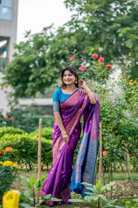 Purple Zari Work Soft Banarasi Silk Saree