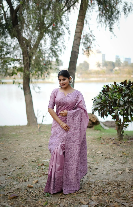 Purple Gala Border Pattern Raw Silk Saree - kalyanja