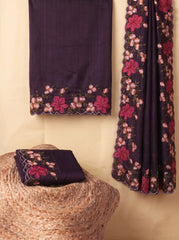 Purple Scallop Border Silk Saree - Flat Lay - Kalyanja KS163