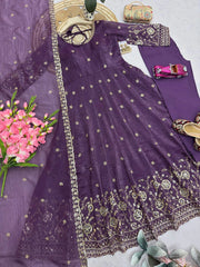 Purple Sequins Embroidered Suit Second Pose with Dupatta