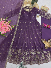 Purple Sequins Embroidered Suit 3/4 Angle View