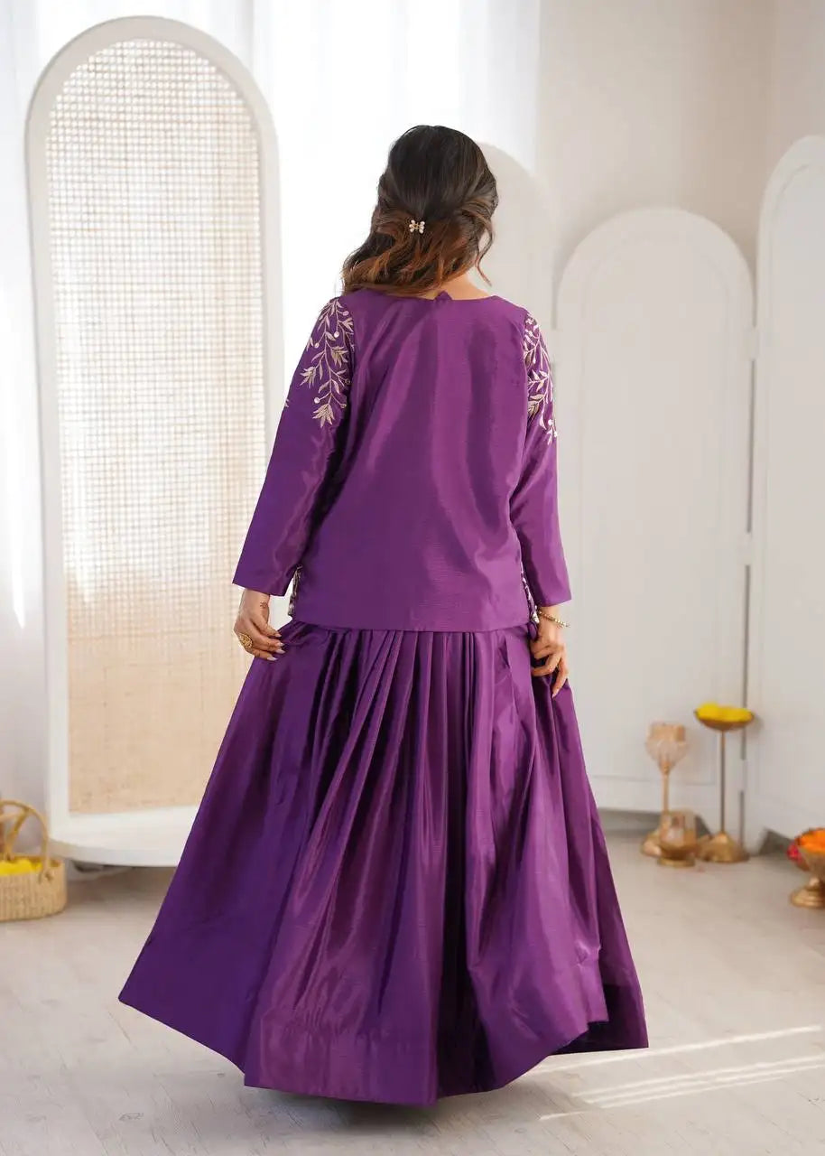 Purple Sequins Embroidered Lehenga with Jacket back view plain jacket – Kalyanja KL169