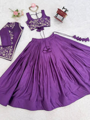 Purple Chinon Silk Lehenga flat lay variant choli skirt view – Kalyanja KL169
