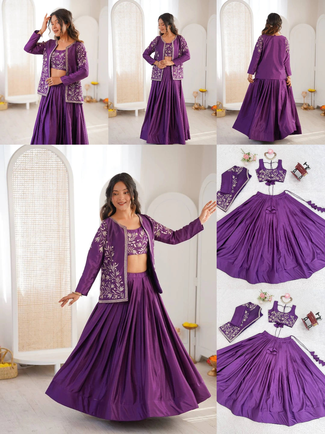 Purple Sequins Embroidered Lehenga with Jacket product collage – Kalyanja KL169