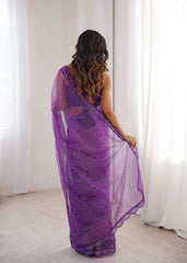Purple Embroidered Scallop Border Saree – Full Back View
