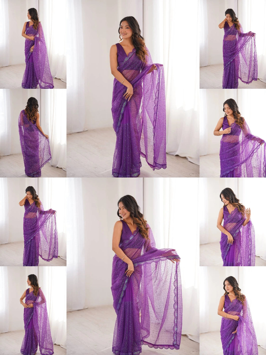 Purple Sequins Embroidered with Thread Work Saree Kalyanja KS386 – Collage