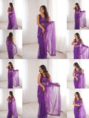 Purple Sequins Embroidered with Thread Work Saree Kalyanja KS386 – Collage