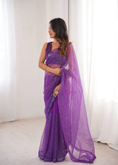 Purple Sequins Embroidered Saree – Side Profile View