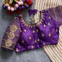Purple Zari Work Silk Blouse