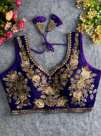 Purple Sequins & Codding Thread Work Soft Silk Blouse
