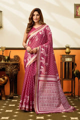 Quartz Pink Jacquard Weaving Saree – Full Drape Front View KS365