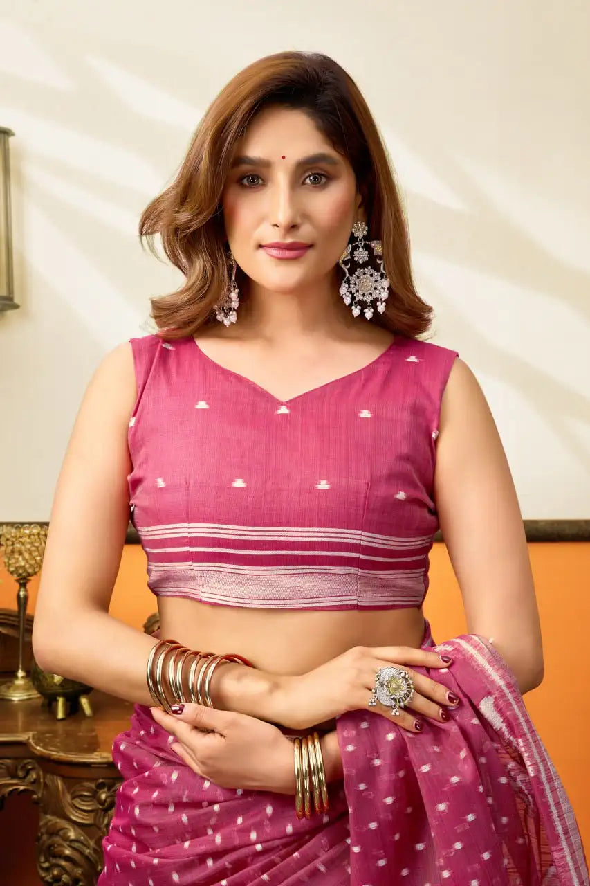 Quartz Pink Jacquard Weaving Saree – Back Drape View KS365