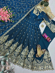 Rama Blue Embroidered Codding Suit flatlay complete set overhead KU267