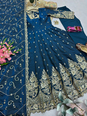 Rama Blue Silk Blend Suit dupatta sequins embroidery flatlay detail KU267
