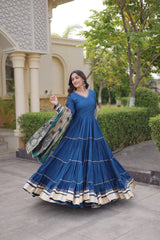 Rama Blue Anarkali Suit full length three quarter shot second model
