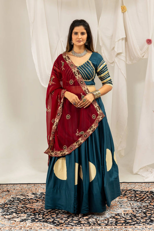 Rama Blue Lehenga Choli Gota Stripe Close Up – KL202 – Kalyanja