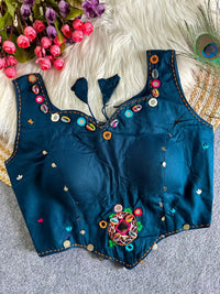 Rama Blue Multi Thread Mirror Work Blouse – Cotton Blend Festival Wear