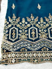 Rama Blue suit extreme close up hem border with heavy beads sequins and floral thread work