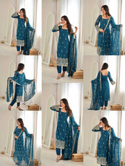 Rama Blue Sequins Suit collage all views front back side detail shots