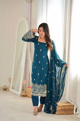 Rama Blue Sequins Suit full length front shot with heavy bead embroidery