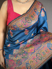 Rama Blue Saree hexagonal zari pallu detail – KS372