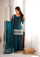Rama Sequins Embroidered Suit front model with dupatta – Kalyanja KU232