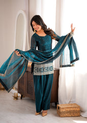 Rama Sequins Embroidered Suit dupatta spread full-length – Kalyanja KU232