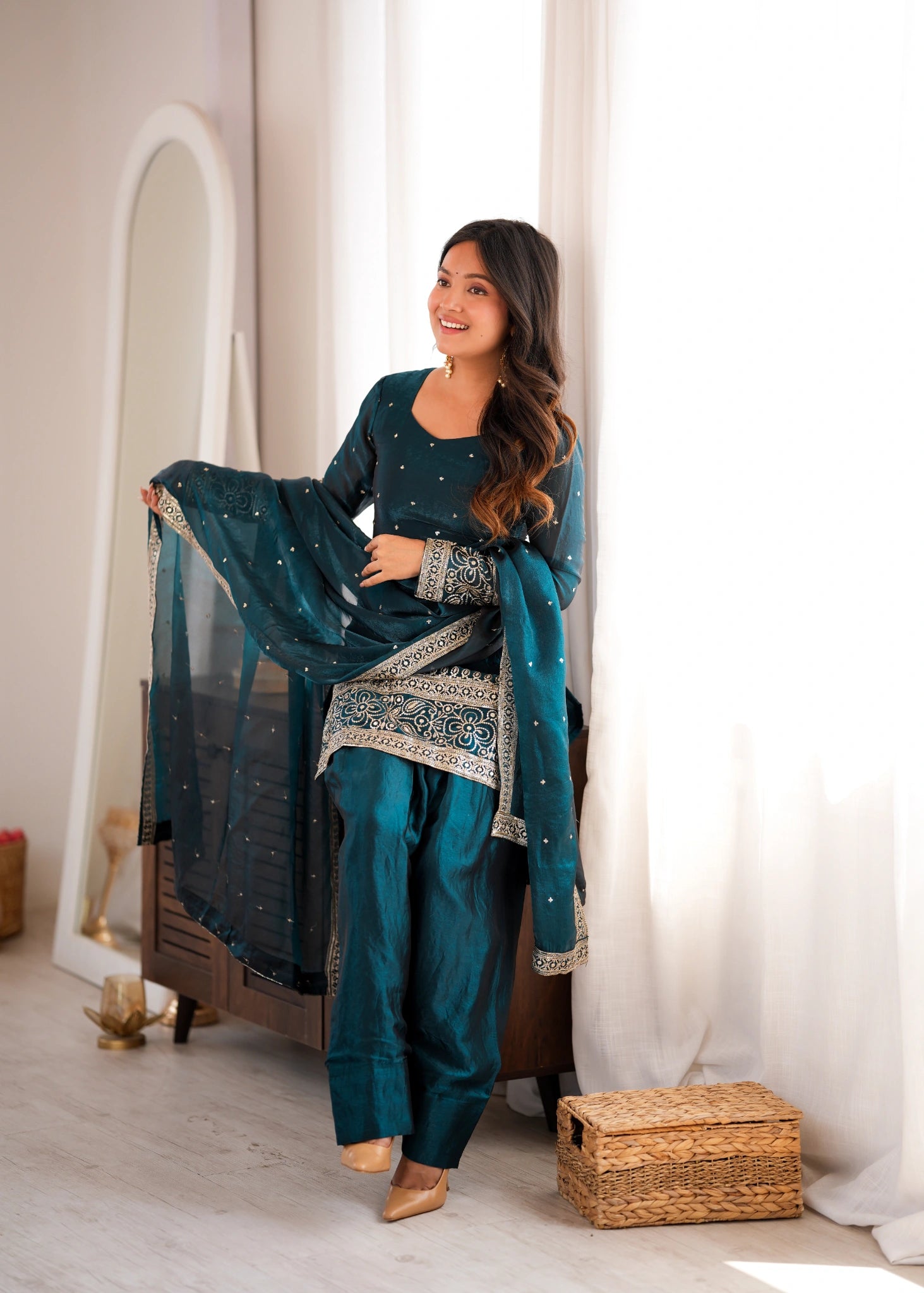 Rama Sequins Embroidered Suit side angle model – Kalyanja KU232