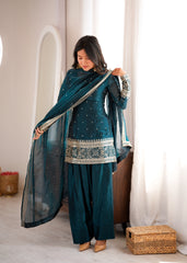 Rama Sequins Embroidered Suit three-quarter view with dupatta – Kalyanja KU232