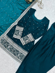 Rama Sequins Embroidered Suit flat lay with dupatta border detail – Kalyanja KU232