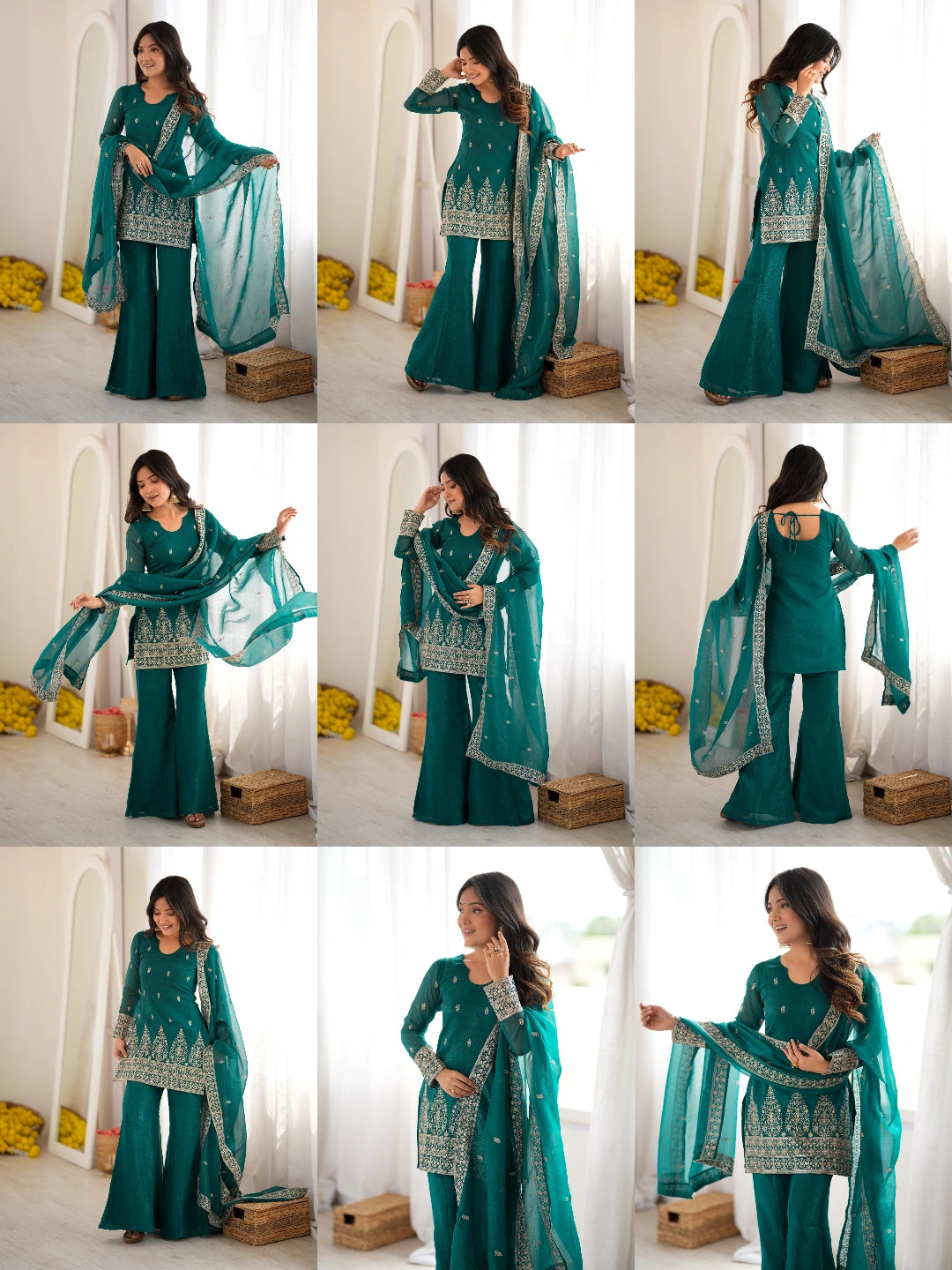 Rama sequins zari suit - styled multiple poses