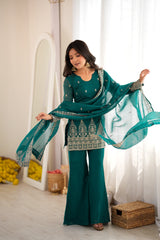 Rama zari work suit set - dupatta flowing
