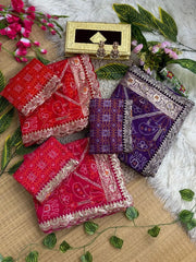 Bandhani print saree in Rani, Purple and Red colors – Kalyanja KS408