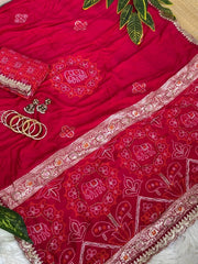 Rani saree elephant bandhani medallion print detail – Kalyanja KS408