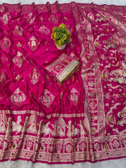 Rani Ghungroo Work with Gold Zari Weaving Saree – full drape view