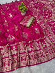 Rani Banarasi satin silk saree with zari bridal figure border