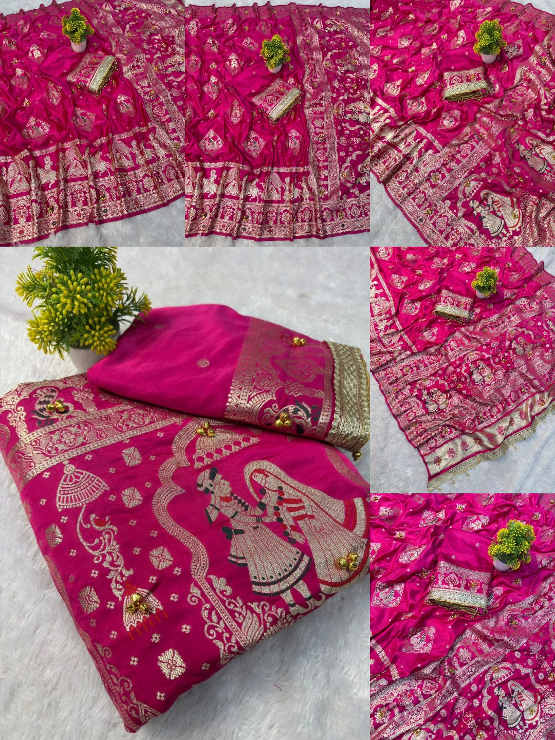 Rani Ghungroo Work with Gold Zari Weaving Saree KS410 all views