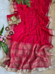 Rani fendy chiffon saree with gold ghungroo buttis and crush zari pallu – Kalyanja KS406
