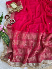 Rani hand ghungroo saree pallu and lace border detail – Kalyanja KS406