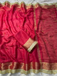 Rani Pink Ghungroo Work with Fancy Moti Lace Saree – Fendy Chiffon