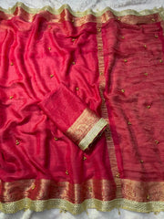 Rani Pink Ghungroo Work with Fancy Moti Lace Saree – full drape view
