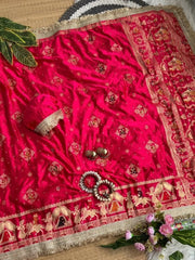Rani Pink Hand Ghungroo with Meena Work Saree – Full View Kalyanja KS403
