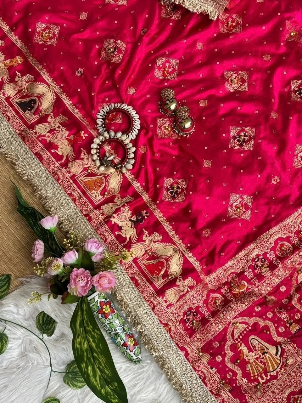 Rani Pink Ghungroo Meena Work Saree – Baraat Border Detail KS403