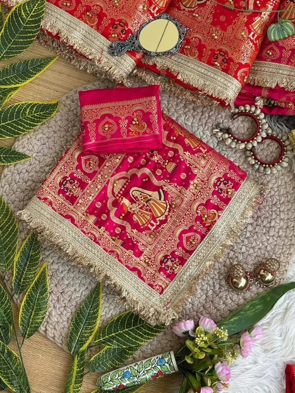 Rani Pink Ghungroo Meena Work Saree – Blouse Piece View KS403