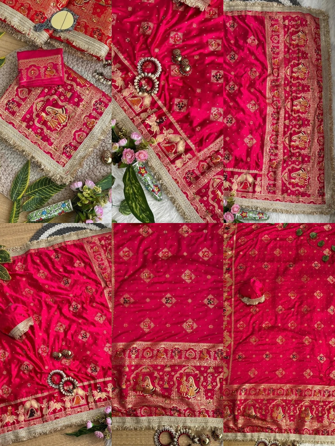 Rani Pink Hand Ghungroo with Meena Work Saree – Collage KS403 Kalyanja