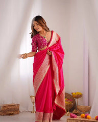 Rani Pink Jacquard Work Saree Soft Lichi Silk Blend KS413 – model draped