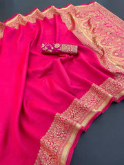 Rani Pink Jacquard Work Saree Soft Lichi Silk Blend KS413 – with blouse piece